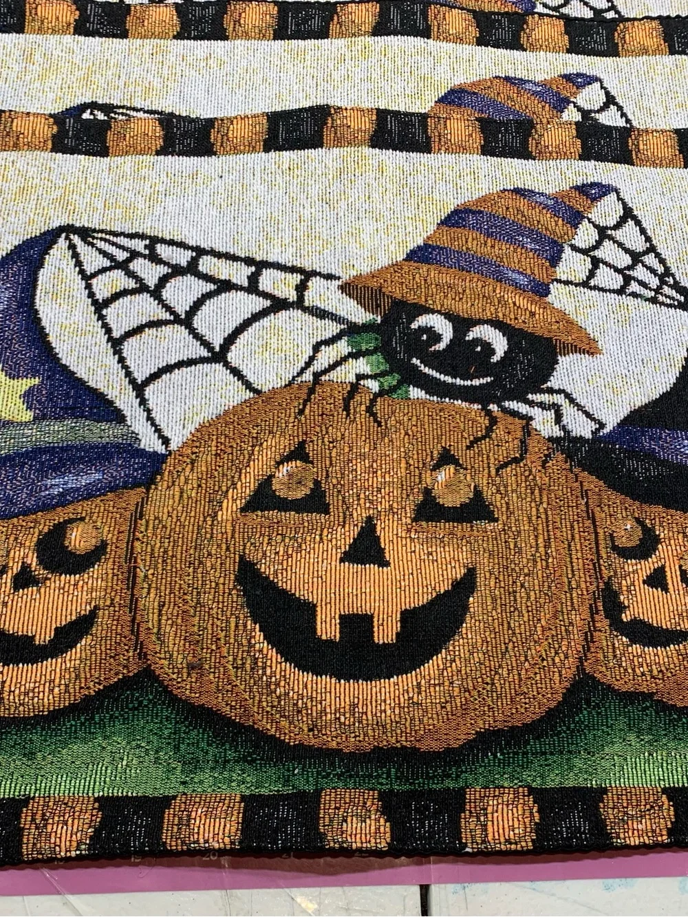Vintage Group of 4 Woven Tapestry Halloween Placemats.              3713